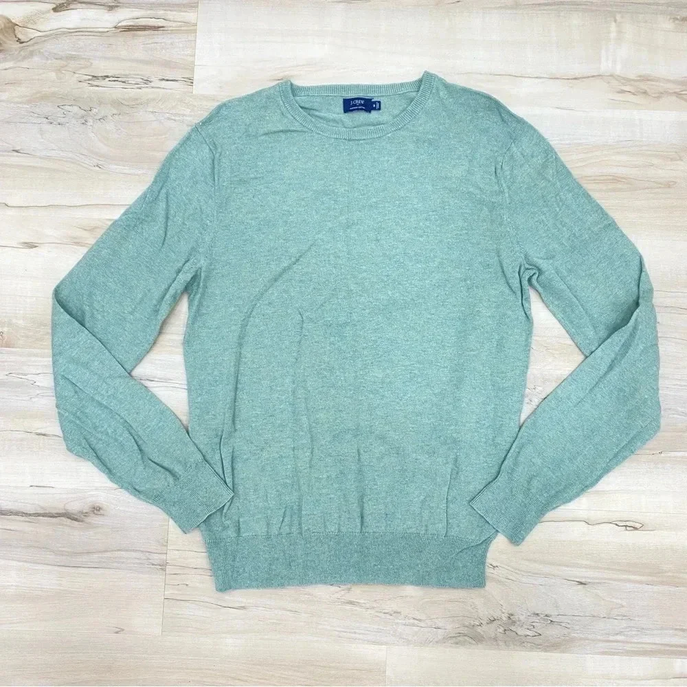 J.CREW Harbor Cotton Basic Green Sweater Merino blend Sz Medium